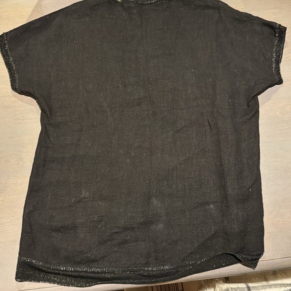 Saks Fifth Avenue Linen Blouse - Black V-Neck - Made in Italy Size Small - Picture 10 of 11